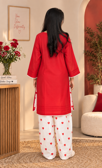 ZAW Fashion Red & White Heart Print 2-Piece Set