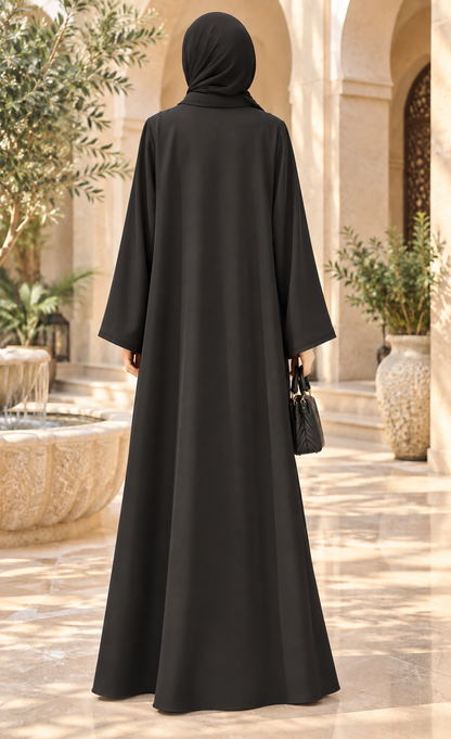 Black Floral Tassel Appliqué Abaya