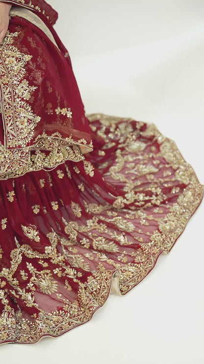 ZAW Fashion Bridal Red & Gold Embroidered Lehenga 3-Piece